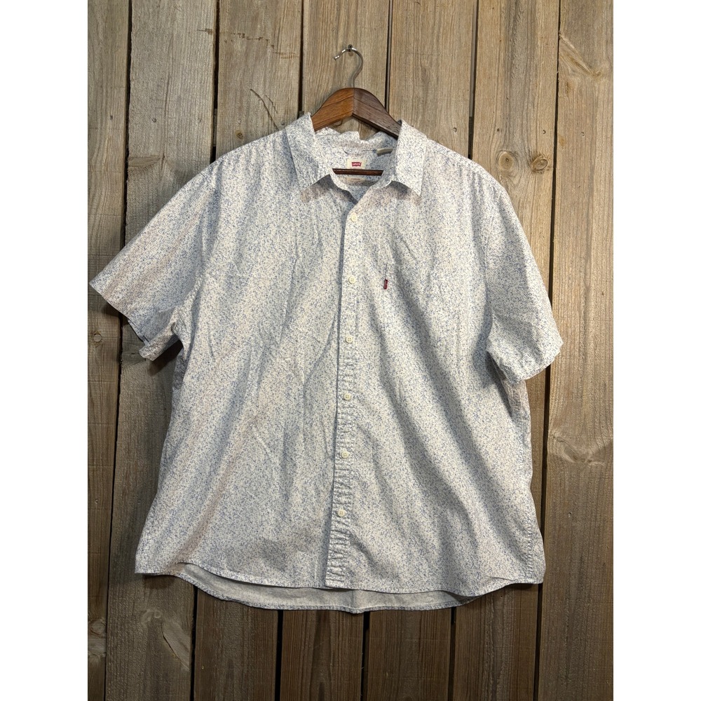 Levis Mens XXL White Blue Speckled Short Sleeve Button Down‎ Shirt 86627-0022